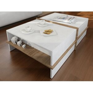 Mobistoxx Table basse rectangulaire PLUTO 90 cm blanc/noyer