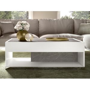 Mobistoxx Table basse MIRAS 120 cm blanc brillant/marbre gris