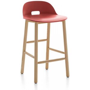 ALFI COUNTER STOOL LOW BACK tabouret avec le dossier bas (Rouge et frêne clair - Polypropylène et fibre de bois recyclé)