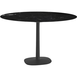 KARTELL table MULTIPLO avec plateau rond Ø 118 cm et grande base carree (Noir - Aluminium moule et plateau en ceramique finition marbre)