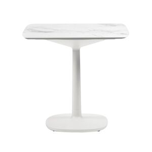 KARTELL table MULTIPLO avec plateau carre 99 cm arrondie et grande base carree (Blanc - Aluminium moule et plateau en ceramique finition marbre)