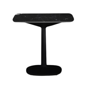 KARTELL table MULTIPLO avec plateau carre 99 cm arrondie et grande base carree (Noir - Aluminium moule et plateau en ceramique finition marbre)