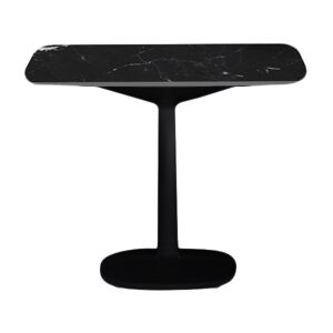 KARTELL table MULTIPLO avec plateau carre 118 cm arrondie et grande base carree (Noir - Aluminium moule et plateau en ceramique finition marbre)