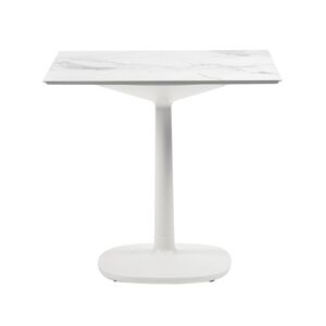 KARTELL table MULTIPLO avec plateau carre 118 cm et grande base carree (Blanc - Aluminium moule et plateau en ceramique finition marbre)