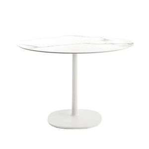 KARTELL table MULTIPLO avec plateau rond Ø 135 cm et grande base carree (Blanc - Aluminium moule et plateau en ceramique finition marbre)