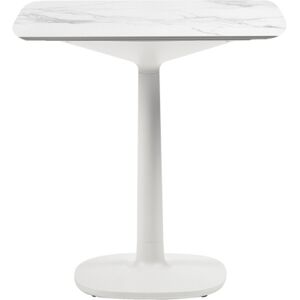 KARTELL table MULTIPLO avec plateau carré 78 cm arrondie et petite base carrée (Blanc - Aluminium moulé et plateau en céramique finition marbre) - Publicité