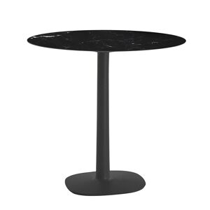KARTELL table MULTIPLO avec plateau rond Ø 78 cm et petite base carree (Noir - Aluminium moule et plateau en ceramique finition marbre)