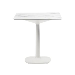 KARTELL table MULTIPLO avec plateau carré 78 cm et petite base carrée (Blanc - Aluminium moulé et plateau en céramique finition marbre) - Publicité