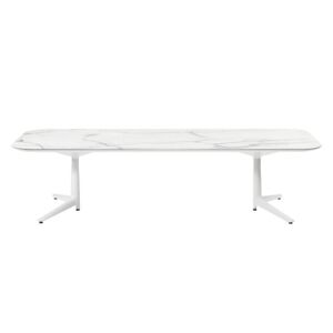 KARTELL table basse MULTIPLO LOW avec plateau rectangulaire arrondi (Blanc - Aluminium moule et plateau en ceramique finition marbre)
