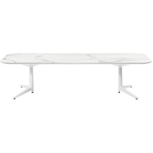 KARTELL table basse MULTIPLO LOW avec plateau rectangulaire arrondi (Blanc - Aluminium moulé et plateau en céramique finition marbre) - Publicité