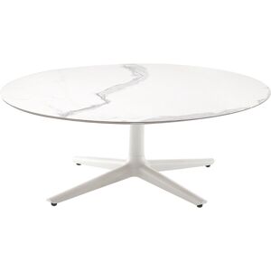 KARTELL table basse MULTIPLO LOW avec plateau rond Ø 118 cm (Blanc - Aluminium moulé et plateau en céramique finition marbre) - Publicité