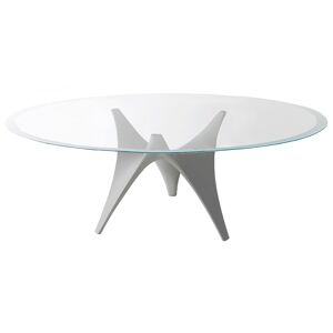 MOLTENI & C table ovale ARC 200 x 130 cm (Blanc - Verre trasparente extraclair et ciment)