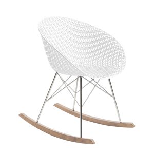 KARTELL chaise a bascule SMATRIK (Blanc - polycarbonate colore dans la masse, bois teinte chene et acier chrome)