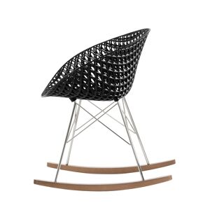 KARTELL chaise a bascule SMATRIK (Noir - polycarbonate colore dans la masse, bois teinte chene et acier chrome)