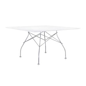 KARTELL table carrée GLOSSY 130 x 130 cm (Blanc - MDF laqué en polyester et acier chromé) - Publicité