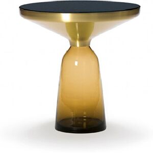 CLASSICON table BELL SIDE TABLE avec la structure en laiton (Ambre - Plateau en cristal noir et base en verre soufflé)