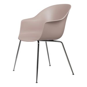 GUBI chaise avec accoudoirs BAT DINING CHAIR avec la base chrome noir (Sweet pink - polypropylène et acier)