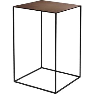 ZEUS table basse carré SLIM IRONY LOW TABLE 41 x 41 cm (H 64 cm plateau rouille gaufré - métal verni noir cuivré sablé) - Publicité