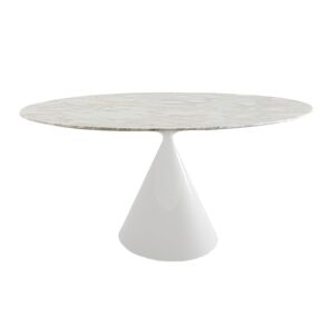 DESALTO table ronde CLAY e marbre (Ø 140 cm / Calacatta or - Base en polyuréthane blanc laqué mat poli / Plateau en marbre)