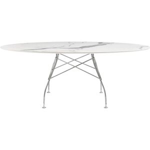 KARTELL table ovale GLOSSY MARBLE 192 x 118 cm (Blanc - Gres finition Marbre et acier chrome)