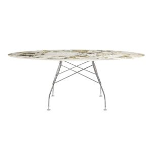 KARTELL table ovale GLOSSY MARBLE 192 x 118 cm (Symphonie - Gres finition Marbre et acier chrome)