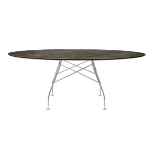 KARTELL table ovale GLOSSY MARBLE 192 x 118 cm (Aged Bronze - Gres finition Marbre et acier chrome)