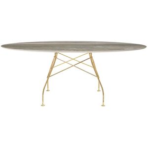 KARTELL table ovale GLOSSY MARBLE 192 x 118 cm (Tropical grey - Gres finition Marbre et acier dore)