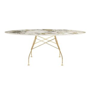 KARTELL table ovale GLOSSY MARBLE 192 x 118 cm (Symphonie - Gres finition Marbre et acier dore)
