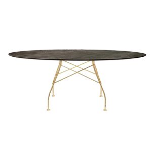 KARTELL table ovale GLOSSY MARBLE 192 x 118 cm (Aged Bronze - Gres finition Marbre et acier dore)
