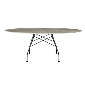 KARTELL table ovale GLOSSY MARBLE 192 x 118 cm (Tropical grey - Gres finition Marbre et acier verni noir)