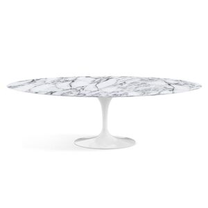 KNOLL table ovale TULIP collection Eero Saarinen 244x137 cm (Base blanche / plateau Arabescato satiné - marbre et aluminium)