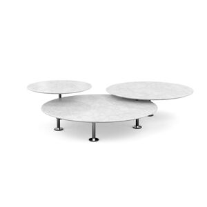 KNOLL set de 3 tables basses GRASSHOPPER (Ø 137, Ø 120, Ø 70 cm - Marbre Statuarietto brillant et acier chromé)