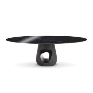 HORM table ovale BARBARA 290 x 130 cm (Marbre Nero Marquina - plateau en Marbre et base en ciment gris fonce)