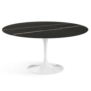 KNOLL table ronde TULIP Ø 152 cm collection Eero Saarinen (Base blanche / Plateau Sahara Noir satiné - marbre et aluminium) - Publicité