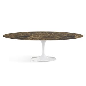 KNOLL table ovale TULIP collection Eero Saarinen 244x137 cm (Base blanche / plateau Emperador Marron satine - marbre et aluminium)