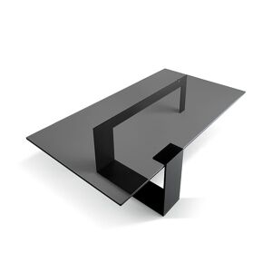 TONELLI table basse PLINSKY (150 x 80 x h 33 cm, base noire opaque - Verre fumé et métal)