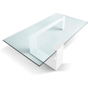 TONELLI table basse PLINSKY (150 x 80 x h 33 cm, base blanche opaque - Verre transparent et métal) - Publicité