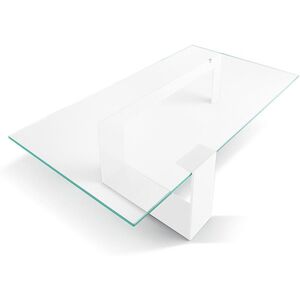 TONELLI table basse PLINSKY (150 x 80 x h 33 cm, base blanche opaque - Verre extra-clair et métal) - Publicité