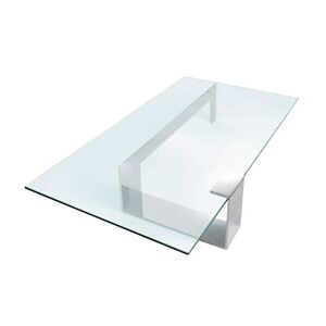 TONELLI table basse PLINSKY (150 x 80 x h 33 cm, base chromée - Verre transparent et métal) - Publicité