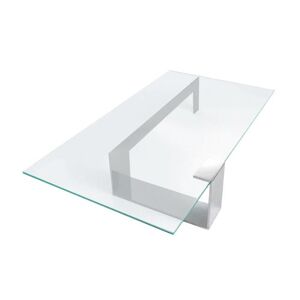 TONELLI table basse PLINSKY (150 x 80 x h 33 cm, base chromée - Verre extra-clair et métal) - Publicité