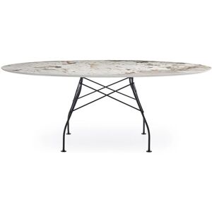 KARTELL table ovale GLOSSY MARBLE 192 x 118 cm (Nature Tundra - Gres finition Marbre et acier verni noir)