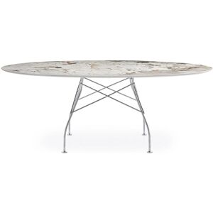 KARTELL table ovale GLOSSY MARBLE 192 x 118 cm (Nature Tundra - Gres finition Marbre et acier chrome)