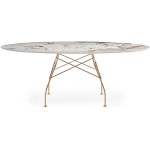 KARTELL table ovale GLOSSY MARBLE 192 x 118 cm (Nature Tundra - Gres finition Marbre et acier dore)