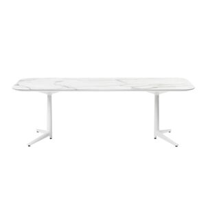 KARTELL table MULTIPLO XL avec plateau rectangulaire 180x90 cm (Blanc - Aluminium moule et plateau en ceramique finition marbre)