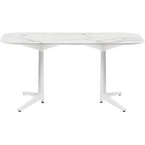 KARTELL table MULTIPLO XL avec plateau rectangulaire 158x90 cm (Blanc - Aluminium moule et plateau en ceramique finition marbre)