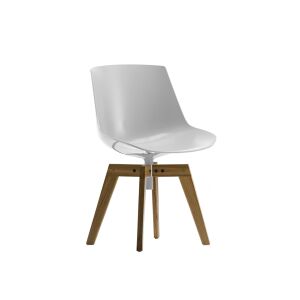 Chaise - FLOW pied bois Blanc Chêne naturel, Coque polycarbonate moulé, Extérieur brillant, intérieur gauffré L 53cm x P 54cm x H 80cm ,  Assise H 44c