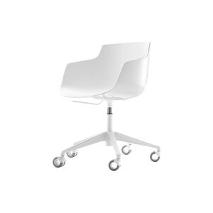 Fauteuil de bureau - FLOW SLIM 5 branches sur roulettes Blanc L 67cm x P 67cm x H 76,4cm,  Assise H 41,2-51,2cm Coque polycarbonate, Extérieur brillan