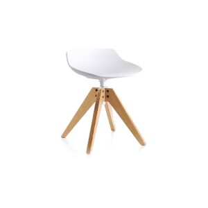 Tabouret - FLOW STOOL H 44 Blanc Pieds chêne L 56cm x P 56cm x H 44cm Coque polycarbonate, Pieds chêne