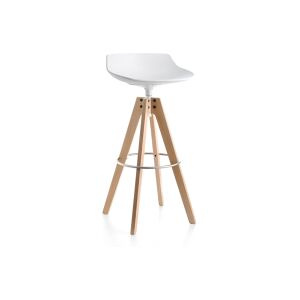 Tabouret haut - FLOW STOOL Blanc Pieds chêne L 54cm x P 54cm x H 78cm Coque polycarbonate, Pieds chêne