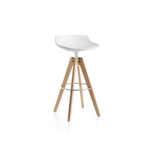 Tabouret haut - FLOW STOOL Blanc Pieds chêne L 54cm x P 54cm x H 65cm Coque polycarbonate, Pieds chêne